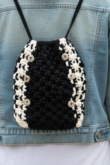Handmade Macrame Backpack: Mini Cotton Nap Sack