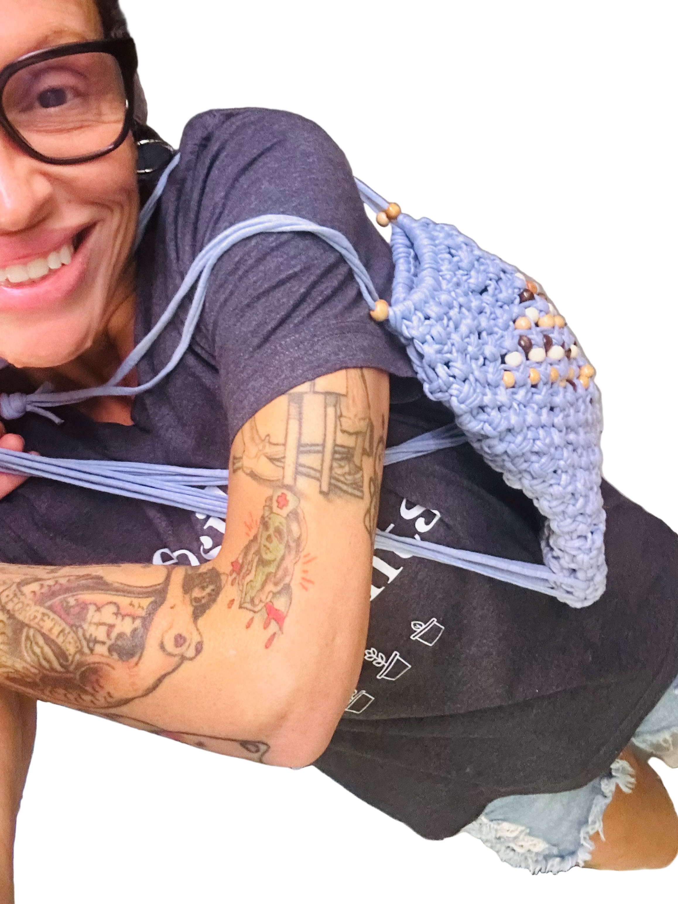 Handmade Macrame Backpack: Mini Cotton Nap Sack
