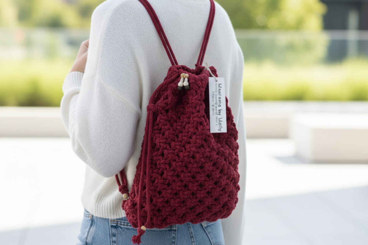 Handmade Macrame Backpack: Mini Cotton Nap Sack