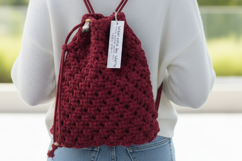 Handmade Macrame Backpack: Mini Cotton Nap Sack