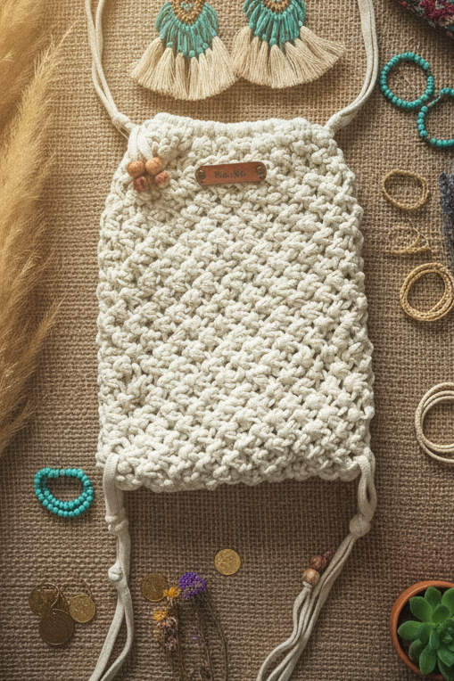 Handmade Macrame Backpack: Mini Cotton Nap Sack