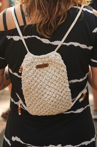 Handmade Macrame Backpack: Mini Cotton Nap Sack