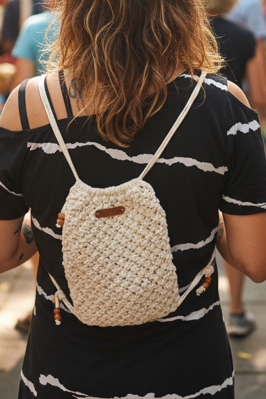 Handmade Macrame Backpack: Mini Cotton Nap Sack