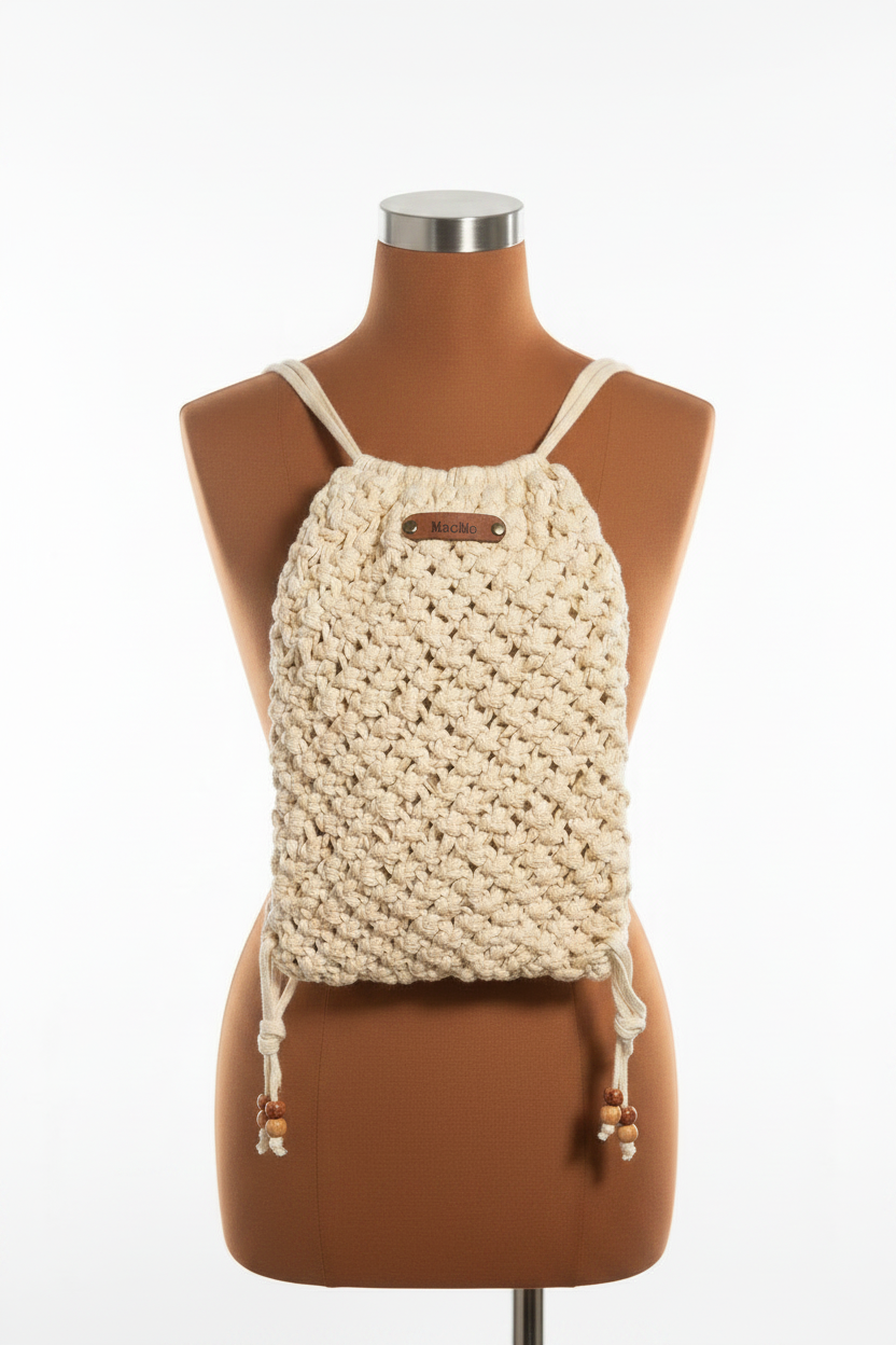 Handmade Macrame Backpack: Mini Cotton Nap Sack