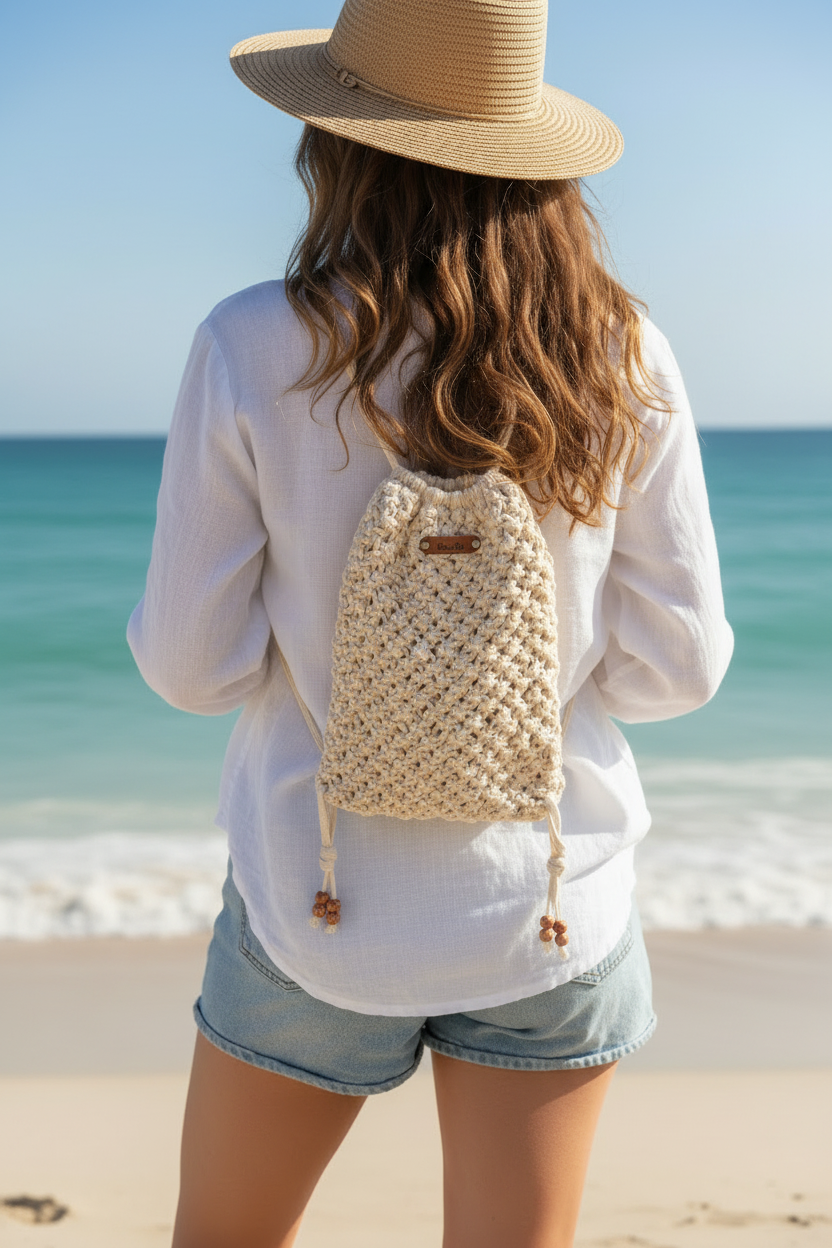 Handmade Macrame Backpack: Mini Cotton Nap Sack