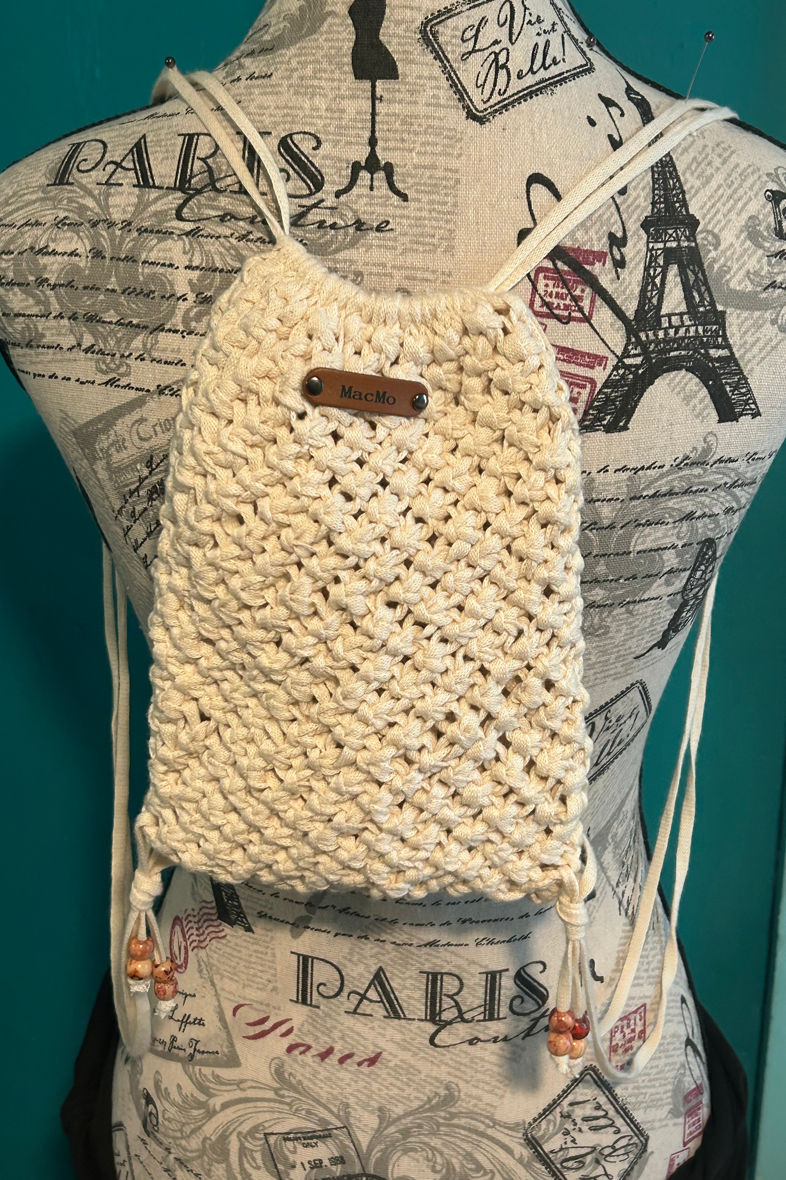 Handmade Macrame Backpack: Mini Cotton Nap Sack
