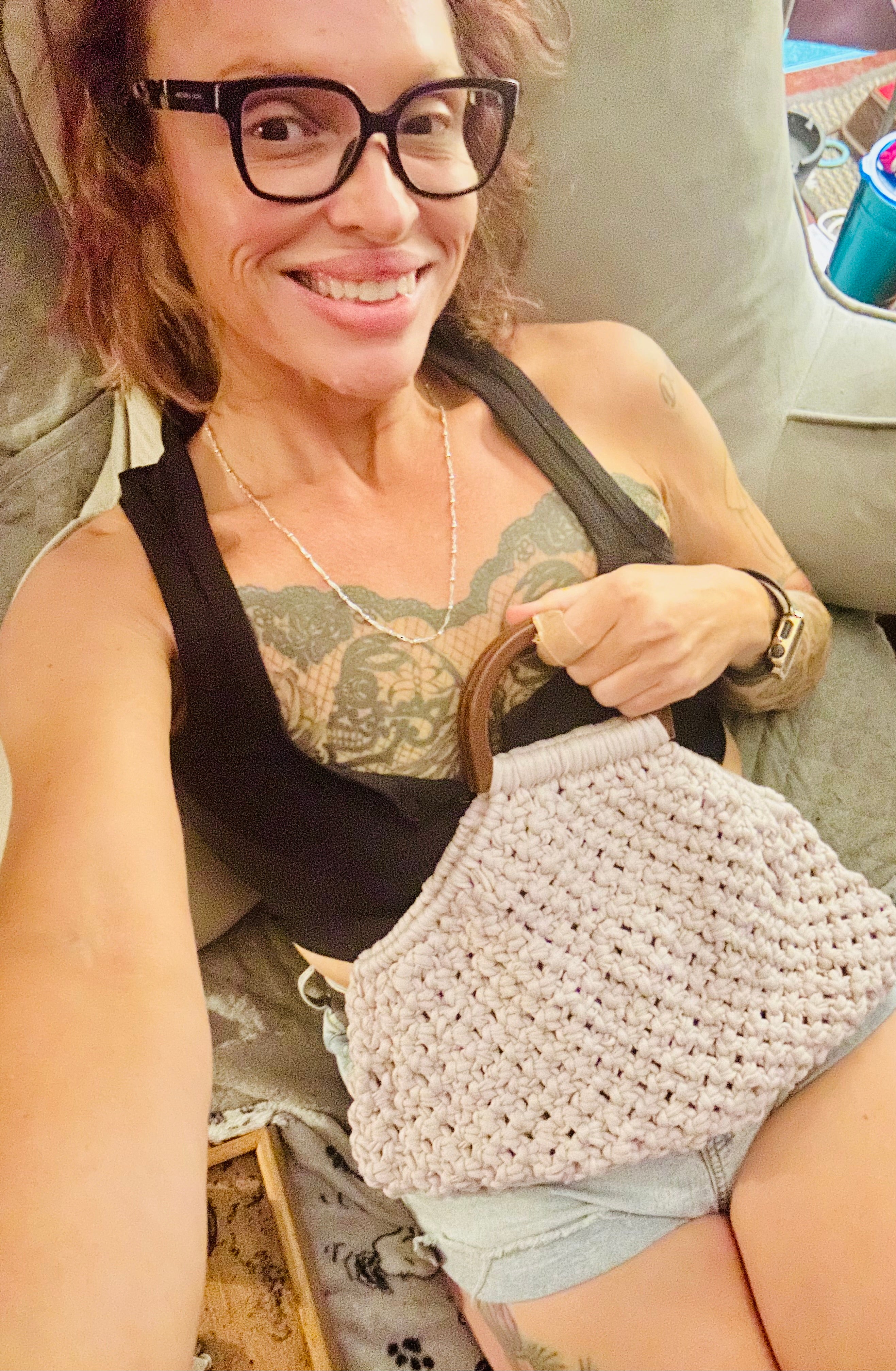 Customizable Macrame Top handle bag